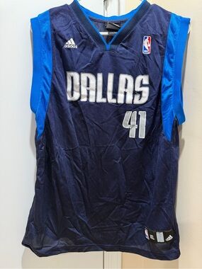 Dirk Nowitzki - Adidas Navy and Royal Blue NBA Basketball Jersey - Kids XL